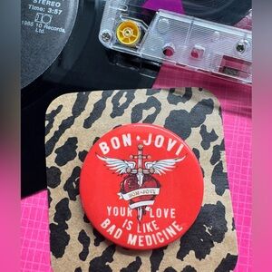 New Bon Jovi Band Bad Medicine Retro 80s Style Button Pin - 1.75”